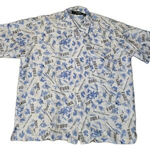 NWT VTG Fubu Silk Shirt Mens 3XL Hawaiian Hip Hop Loop Collar Summer Button Up